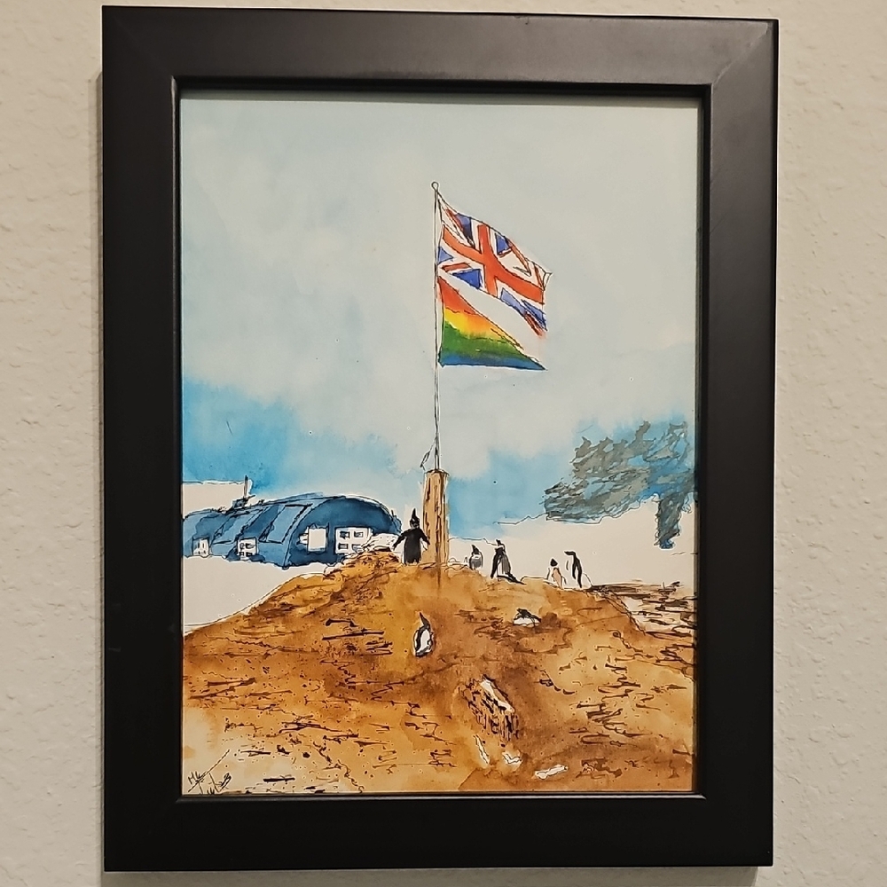 Black Impressionistic Painting with Dynamic Flag
